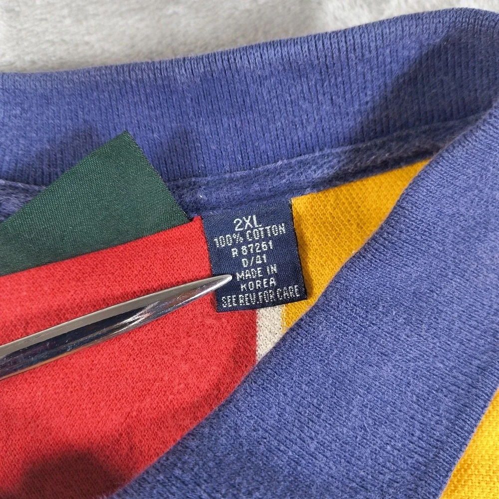 Vintage Trader Bay Polo Shirt Mens XXL Blue Yellow Striped Colorful 90s Hiphop